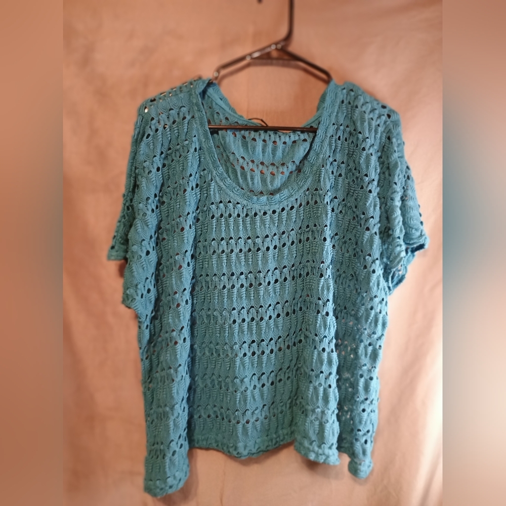 Sanctuary Bue Eyelit Crochet Knit Sweater Top Cover Up